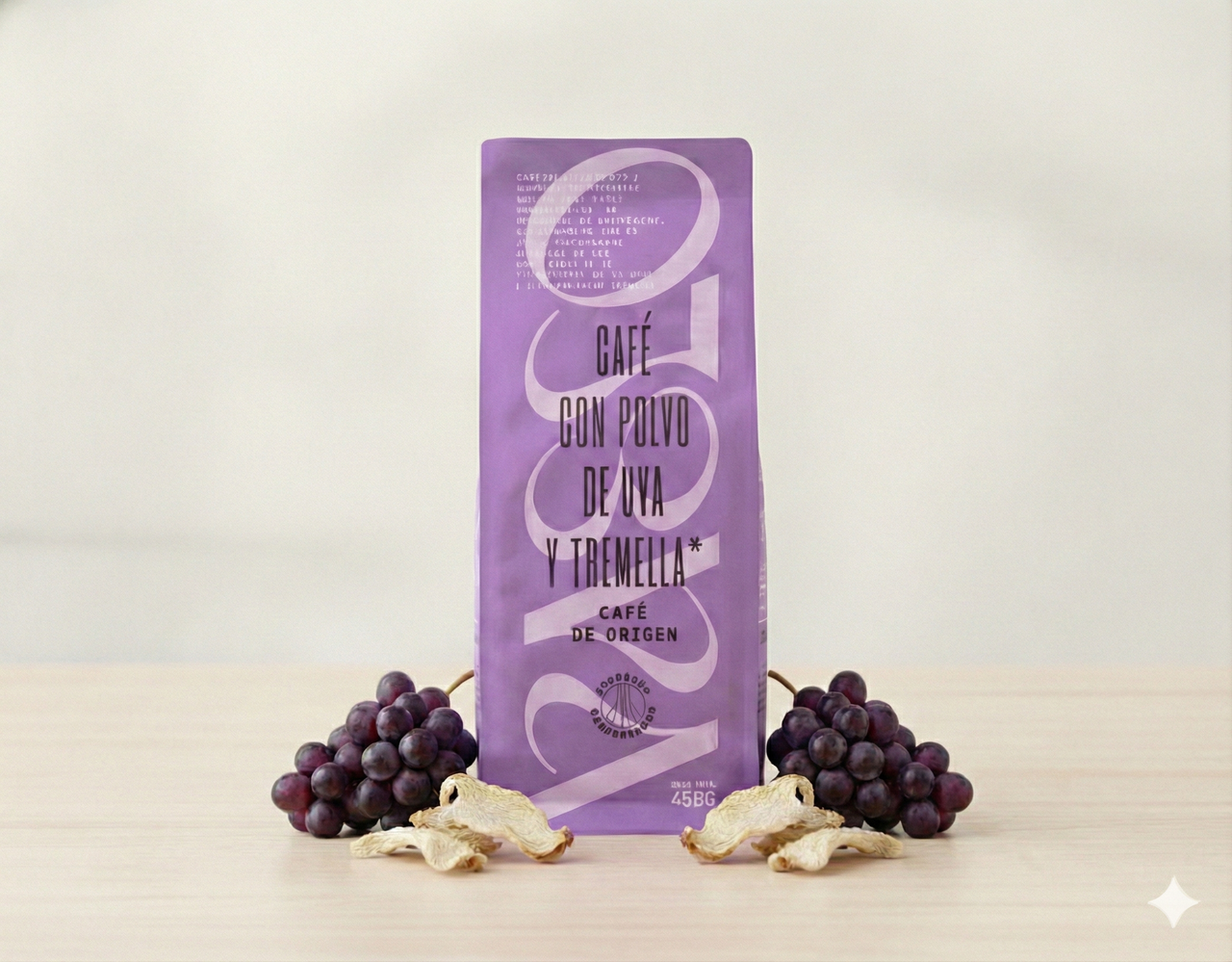 Cafe molido con tremella y polvo de uva