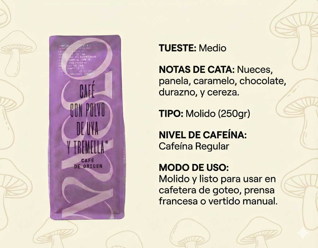 Cafe molido con tremella y polvo de uva